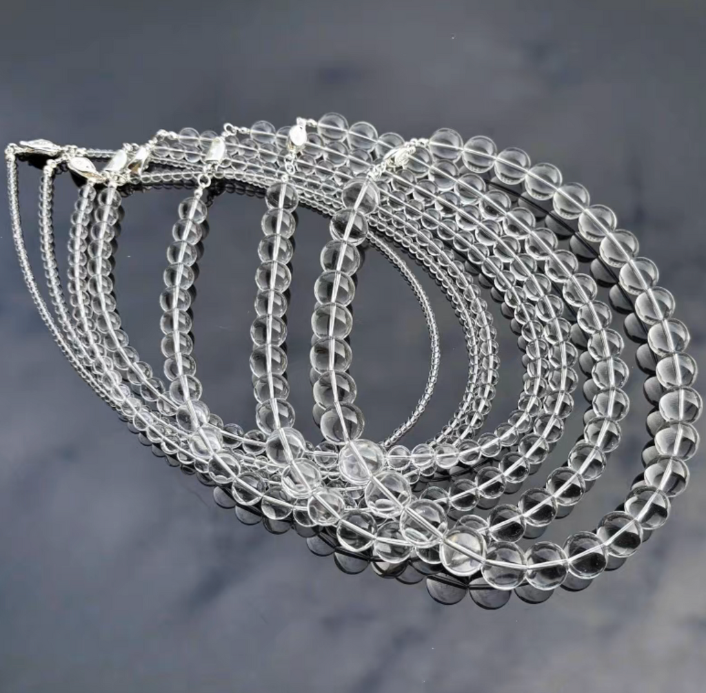 AAA Grade Natural Clear Quartz Beaded Necklace, Multi-Size Round Crystal Choker with 925 Sterling Silver Clasp, Healing Jewelry for Women