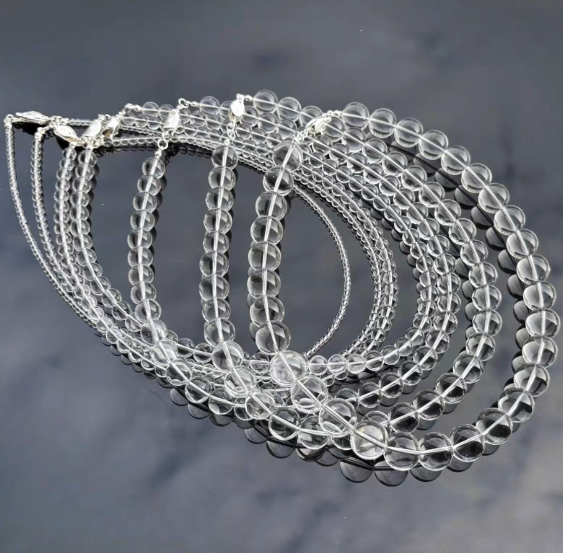AAA Grade Natural Clear Quartz Beaded Necklace, Multi-Size Round Crystal Choker with 925 Sterling Silver Clasp, Healing Jewelry for Women