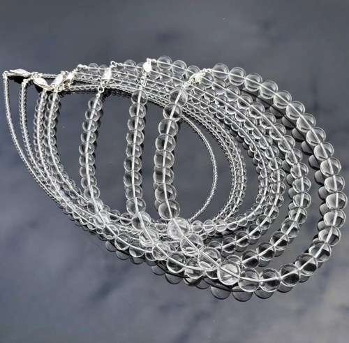 AAA Grade Natural Clear Quartz Beaded Necklace, Multi-Size Round Crystal Choker with 925 Sterling Silver Clasp, Healing Jewelry for Women