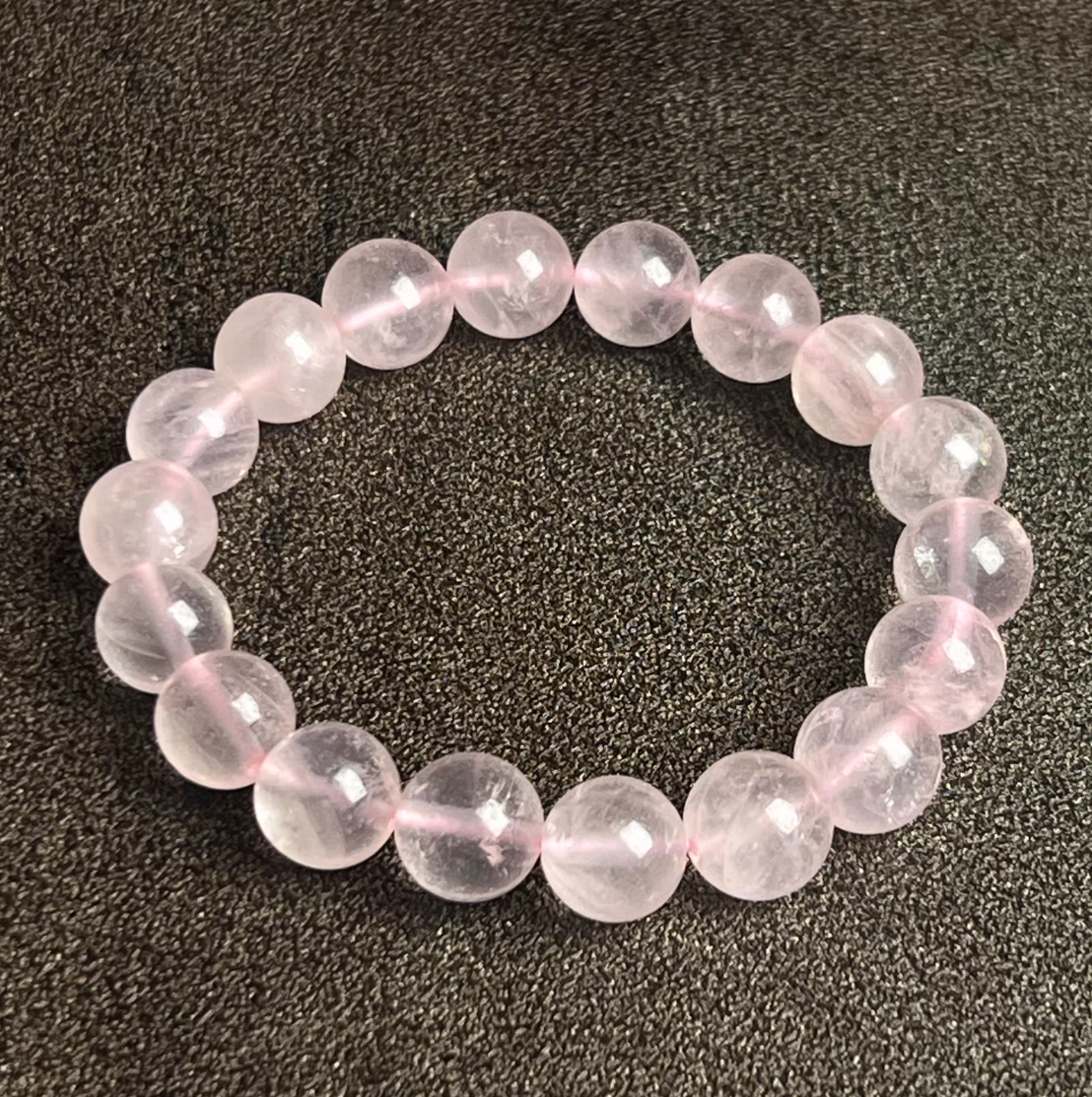 AAA Grade Natural Rose Quartz Bracelet, 10mm High Clarity Pink Crystal Beaded Bracelet for Women, Love & Self-Care Healing Jewelry