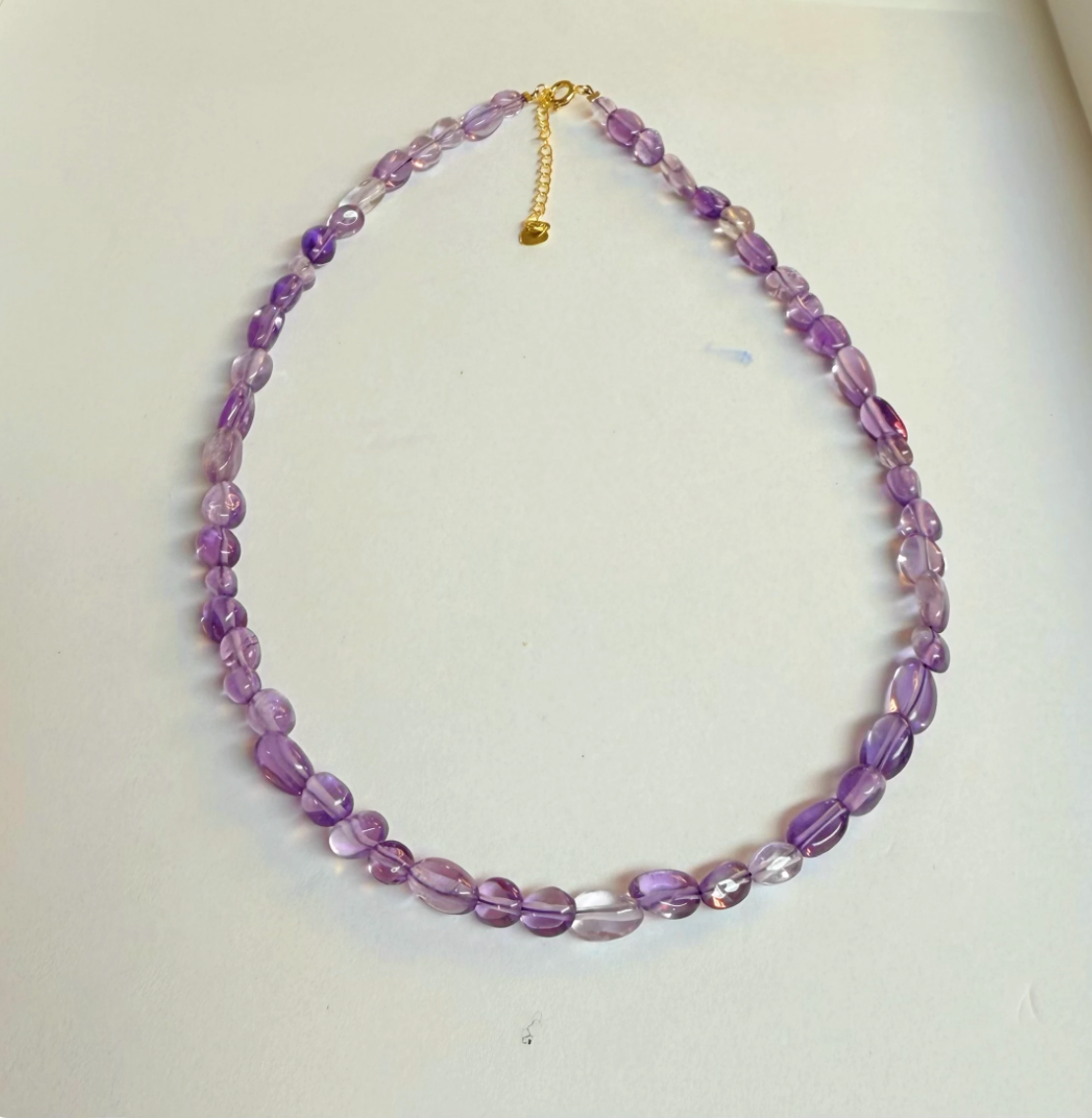 Natural Amethyst Beaded Choker Necklace, AAA Grade Irregular Purple Crystal Necklace with 14K Gold Plated Clasp, Calming Crystal Jewelry for Women