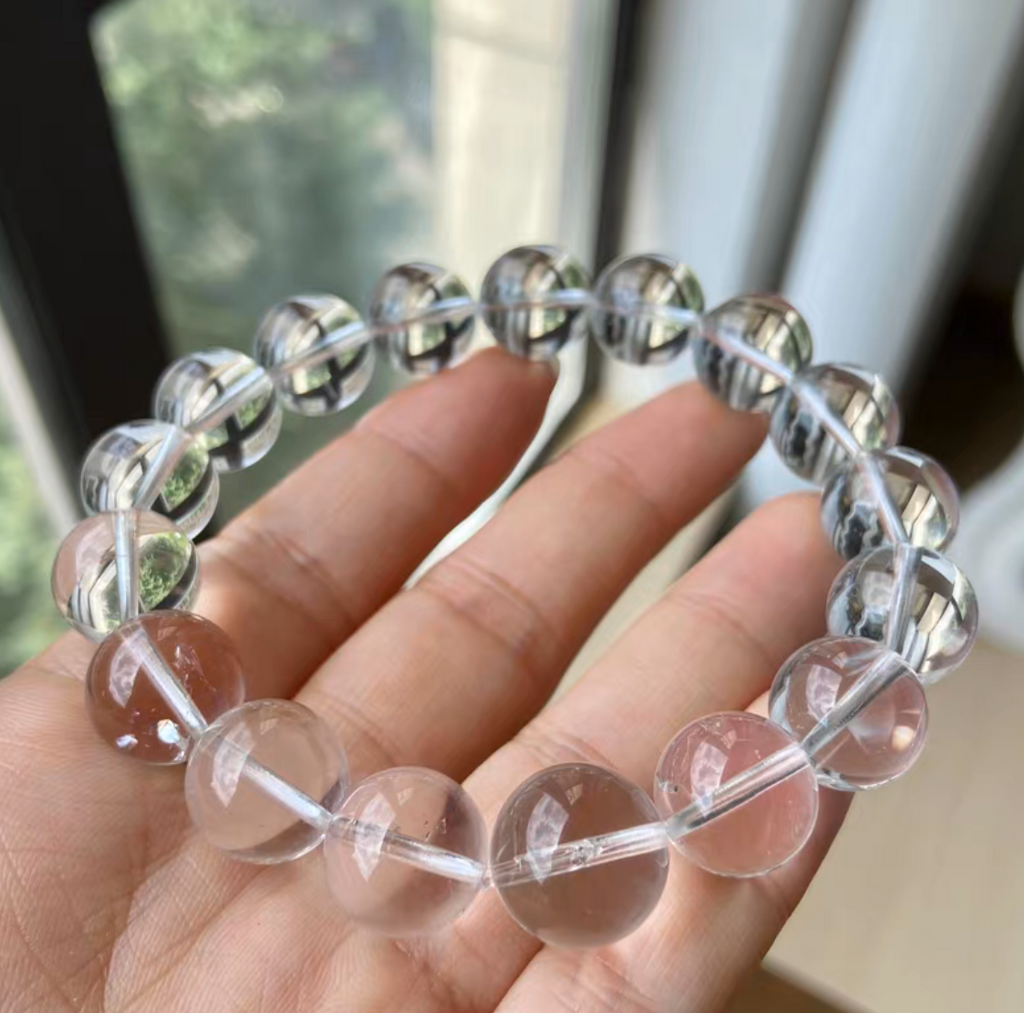 AAA Grade Natural Clear Quartz Bracelet, 12mm High Clarity Beaded Bracelet for Women & Men, Healing Crystal Jewelry Gift
