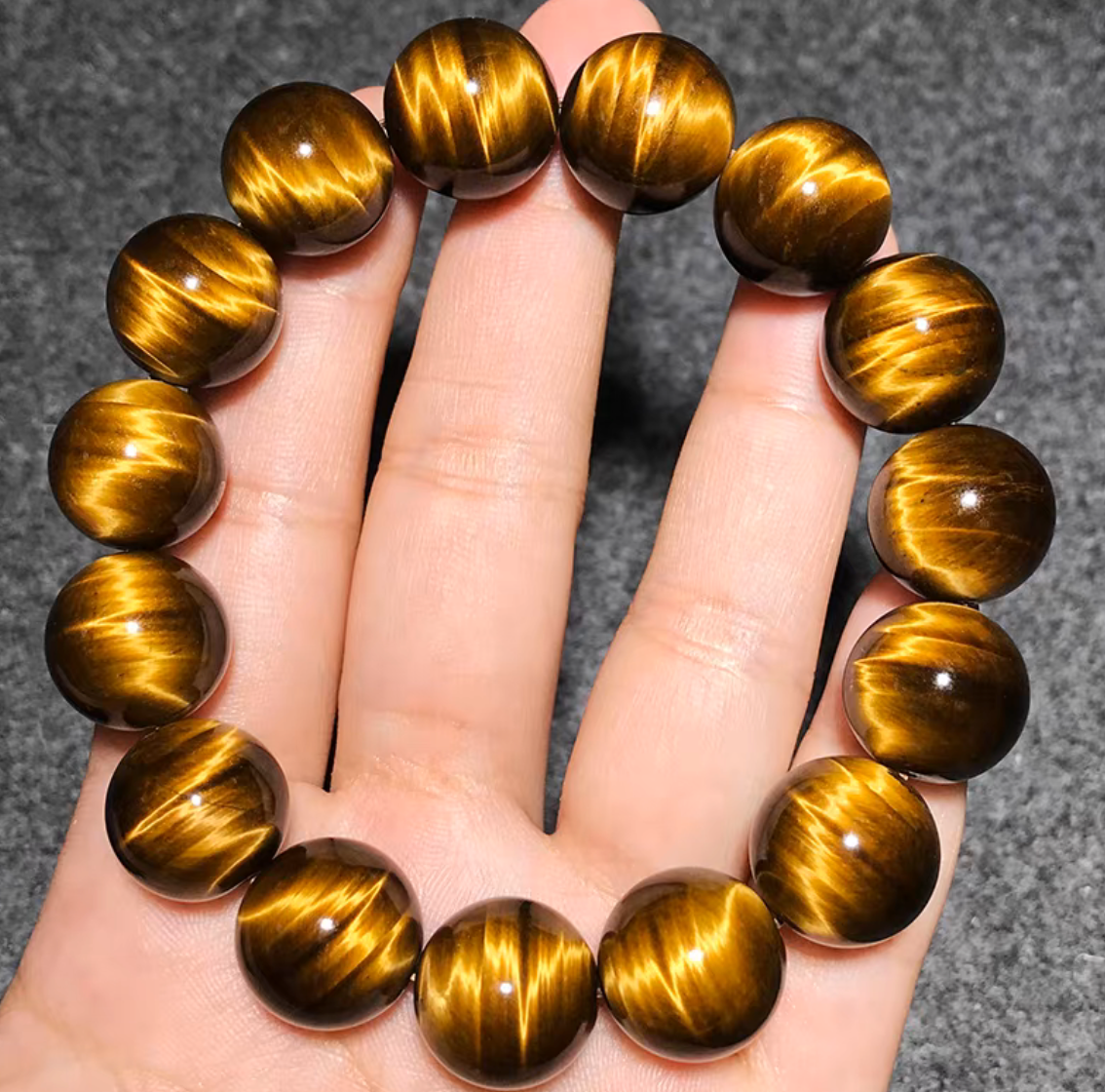 AAA Grade Natural Tiger's Eye Bracelet, 12mm High Chatoyancy Brown Beaded Bracelet for Men, Protection & Confidence Healing Jewelry