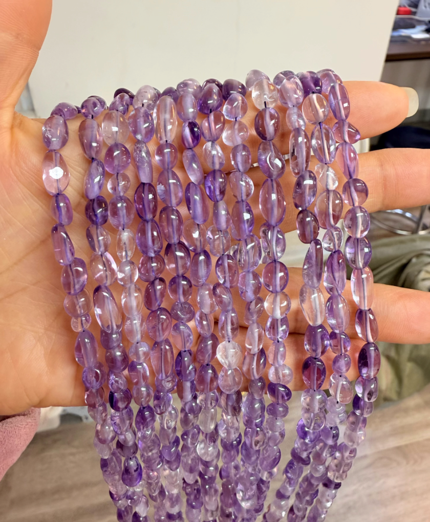 Natural Amethyst Beaded Choker Necklace, AAA Grade Irregular Purple Crystal Necklace with 14K Gold Plated Clasp, Calming Crystal Jewelry for Women