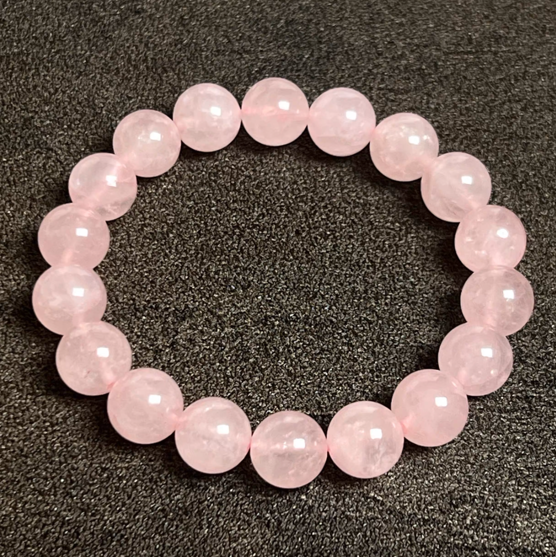 AAA Grade Natural Rose Quartz Bracelet, 10mm High Clarity Pink Crystal Beaded Bracelet for Women, Love & Self-Care Healing Jewelry