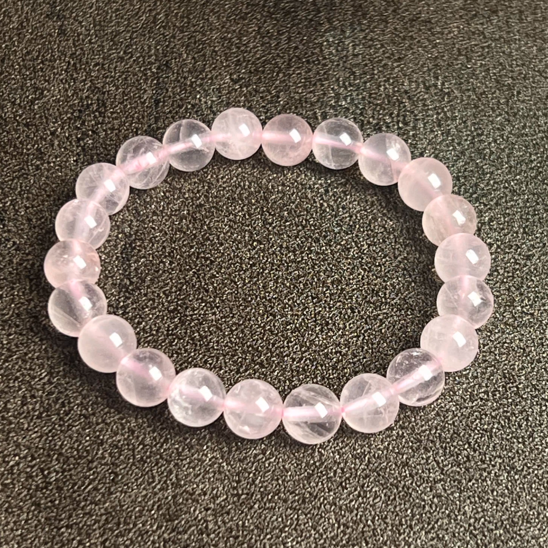 AAA Grade Natural Rose Quartz Bracelet, 10mm High Clarity Pink Crystal Beaded Bracelet for Women, Love & Self-Care Healing Jewelry