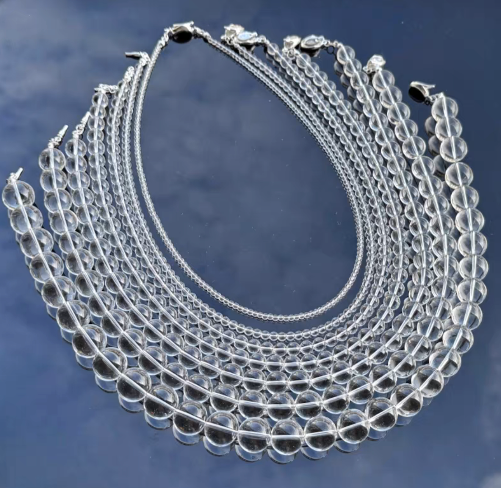 AAA Grade Natural Clear Quartz Beaded Necklace, Multi-Size Round Crystal Choker with 925 Sterling Silver Clasp, Healing Jewelry for Women